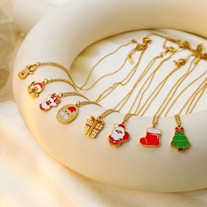 Collier en acier inoxydable avec pendentif cerf, bonhomme de neige et cloche, motif de personnage de dessin animé mignon, chaîne ras-du-cou pour femme, cadeau de Noël 2025 - Product Image 4