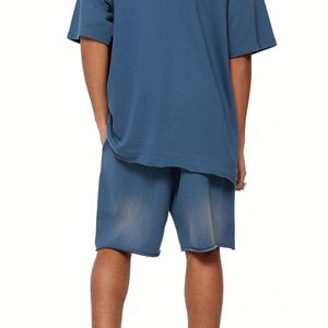 กางเกงขาสั้นผู้ชายสไตล์วินเทจ OEM รุ่น Five Pants สำหรับฤดูใบไม้ผลิและฤดูร้อน ผ้าฟอกหนัก เอวกลาง ผ้ายืดผสมคอตตอน ย้อมสีพื้น ทรงหลวม สวมใส่สบาย - Product Image 3