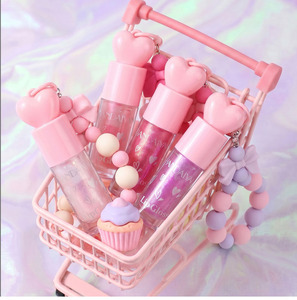 Low MOQ Heart Keychain Lip Gloss <b>No</b> <b>Logo</b> Ready To Ship Clear Glitter Jelly Lipgloss With Y2K Beaded Charm Bulk - Product Image 2