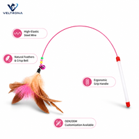 Baguette de chat en plumes arc-en-ciel avec fil d'acier haute élasticité, plumes naturelles, perles à clochettes, poignée ergonomique, jouet interactif manuel