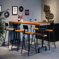 Ensemble de table haute rectangulaire en bois de style moderne et de tabourets pour hôtel, restaurant, café, salon de thé - Vente en gros
