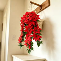 Bouquet de poinsettias artificiels 54 cm, fleurs en soie rouge velours, tige suspendue pour couronne de Noël, guirlande, décoration de la maison pour les fêtes