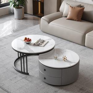 Mesa de Centro Moderna de Lujo con Tapa de Pizarra y Marco Metálico, Mesa de Té para Sala de Estar con Tapa de Vidrio, Mesa de Café con Tapa de Imitación Mármol - Product Image 4