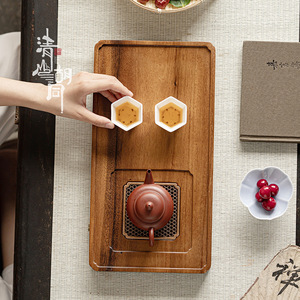Bandeja de Té de Estilo Retro, Rectangular, de Madera Maciza, con Drenaje, Juego de Té Kung Fu, para Oficina, de Madera de Nogal, Elegante - Product Image 3
