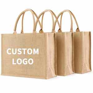 Large Capacity Custom Printing Logo Eco-Friendly <b>Waterproof</b> Reusable <b>Zipper</b> Closure Gift Letter Jute <b>Tote</b> Shopping <b>Bag</b> Women - Product Image 1