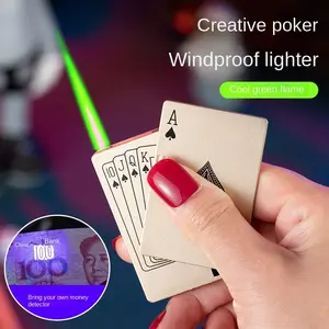 Tahan lama menggunakan harga rendah tahan angin dapat diisi ulang logo kustom hijau api kartu Ace poker bentuk Jet torch Lighter