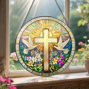 Trappola di luce acrilica a colori esplosivi a croce e fiori selvatici, 8 pollici (circa 20cm) - Product Image 5