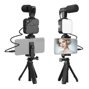 Kit Vlogging de teléfono inteligente, trípode, micrófono, luz de vídeo, Clip, Cable de Audio TRS a TRRS de 3,5mm