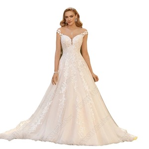 Wedding Dress V-neck Backless Ball Gown White Embroidered Lace Net Fabric Women's Formal Evening Gown - Product Image 4