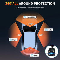 Caméra de tableau de bord WiFi 360 degrés 3,16 pouces, enregistreur vidéo 1080P, caméra de recul avant, droite, gauche, arrière, vision nocturne, 4 canaux
