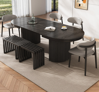 Table de salle à manger ovale extensible et réglable STG en bois massif naturel d'Amérique du Nord, 4 à 8 places, pour appartement, hôtel, maison