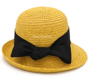 Wholesale Customized Dyed Madagascar Raffia Straw Bucket Hat Lady Hat For Women