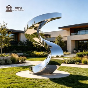 Escultura de acero inoxidable pulido espejo TREVI |   Estatua Abstracta con Forma de Cinta en Espiral para Decoración de Jardín y Exteriores - Product Image 5