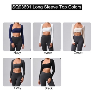 Hauts <span class=keywords><strong>de</strong></span> <span class=keywords><strong>sport</strong></span> personnalisés en nylon et élasthanne pour femmes, respirants, rembourrés, à manches longues, pour le yoga et la gym, vente en gros - Product Image 3