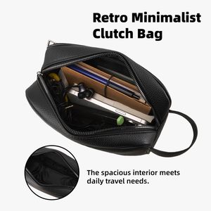 Sac à main pour homme de style japonais vintage haut de gamme personnalisé, en cuir PU souple, grande capacité, à porter à la main - Product Image 3