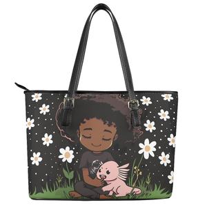 Venta al por mayor Pua flor Afro Girl bolso de cuero curvo para mujer patrón personalizado estampado mujeres Sling bolsos para viajes Pu bolsos de cuero - Product Image 2