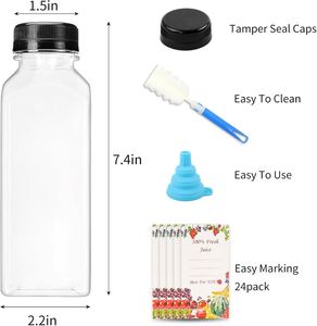 New 12 16Oz French Square PET Plastic Soft Drink <b>Bottle</b> Cap <b>Brush</b> Silk Screen Printed for Storing Homemade Cold Brew Coffee - Product Image 3