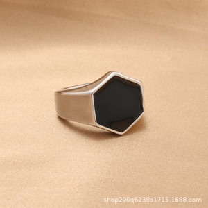 Hexagon Titanium Steel <b>Ring</b> Gold Color Men's Fashion Jewelry Gift Geometric Design - Product Image 3