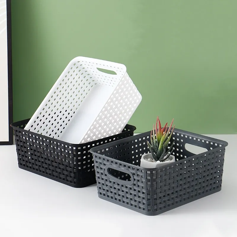 Plastic Storage Baskets Pantry Organizer Basket Bins Household Organizers with Cutout Handles for Kitchen Organization