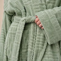 Peignoir en tissu éponge de coton, style kimono, col bleu, super doux et chaud, pour les voyages et les centres de villégiature, avec ceinture, pour femmes, fournisseur