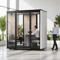 Cabine de bureau modulaire insonorisée portable Comine, acoustique, avec cadre en alliage d'aluminium et poignées en bois écologiques pour villa