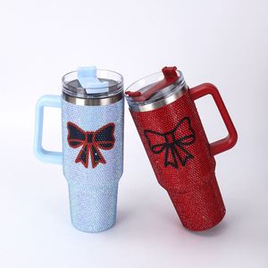 Stock Pearl Diamond 40Oz Butterfly Diamond-Inlaid Ice Bucket Travel Car Vacuum <b>Thermos</b> Tumbler Cup Mug With Handle Straw - Product Image 5