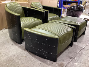 <span class=keywords><strong>Fauteuil</strong></span> <span class=keywords><strong>Aviateur</strong></span> Rétro en Aluminium <span class=keywords><strong>Noir</strong></span> avec Accoudoirs et Repose-Pieds en Cuir PU Tomcat - Product Image 5