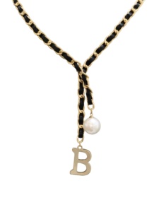 Collana Trendy KAVNAR Placcata Oro con Catena Intrecciata in Pelle, Ciondolo con Lettera B e Accento di Perla per Uso Quotidiano Femminile - Product Image 3