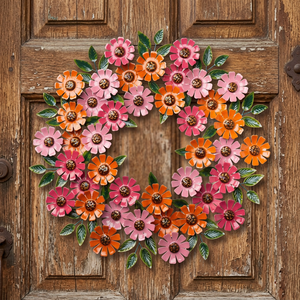 Corona de flores redonda hecha a mano de plástico decorativa multicolor estilo rústico sin iluminación - Product Image 2