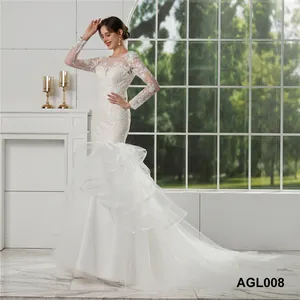 Abito da sposa a sirena da sposa di lusso stile drop elegante manica intera Backless Long Tailing abiti da sposa per le donne