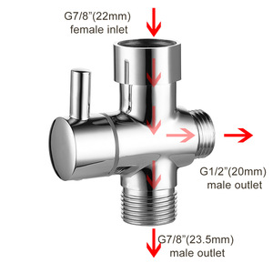 Latón bidé <span class=keywords><strong>T</strong></span> válvula de <span class=keywords><strong>3</strong></span> vías de agua de la ducha válvula desviadora accesorios de baño inodoro bidé <span class=keywords><strong>T</strong></span>-adaptador de válvula de acabado en cromo - Product Image 3