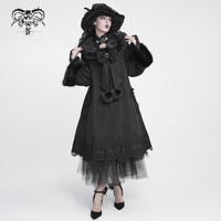 Manteau d'hiver gothique Lolita pour femme CT292, col et poignets en fausse fourrure, broderie nœud papillon grande pierre, simple boutonnage, coupe trapèze