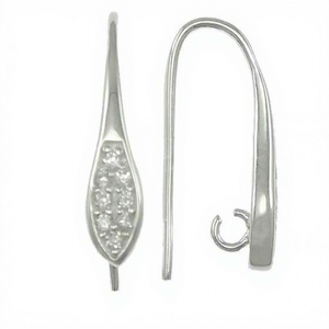 Wholesale 925 Sterling Silver <strong>Earring</strong> <strong>Hooks</strong> for Women with Cubic Zirconia 18.5x4mm 1mm Hole: 2mm - Product Image 1
