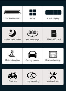 Mới nhất Dash Cams xe tải <span class=keywords><strong>DVR</strong></span> hệ thống 12 inch màn hình cảm ứng GPS xe máy ảnh Dashcam 4CH di động <span class=keywords><strong>DVR</strong></span> 4 kênh Dash Cam - Product Image 3