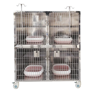 4 bölmeli paslanmaz çelik kedi kafesi-tekerlekler ile kilitlenebilir Pet hastane kulübesi, klinik için veteriner hayvan barınağı taşıyıcı - Product Image 4