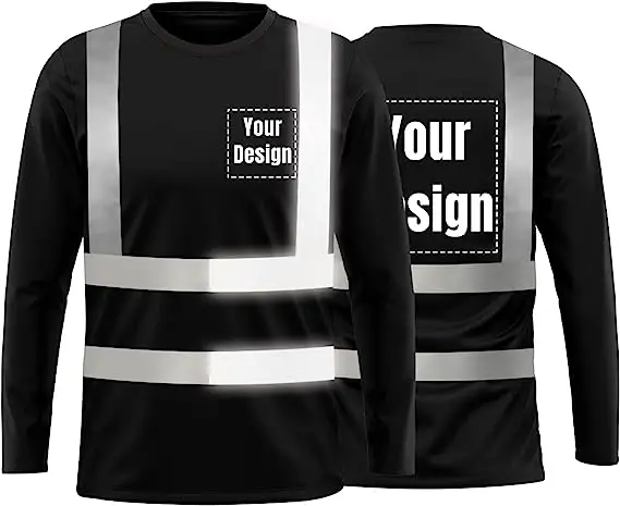 Camiseta de manga longa com bolsos, alta visibilidade, refletora de segurança, trabalho, camiseta de manga comprida, moda personalizada