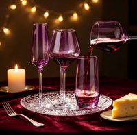 Verres à vin en cristal violet faits à la main de haute qualité, ensemble de 3 pièces, pour whisky et vin rouge, compatibles lave-vaisselle, capacité de 300 ml