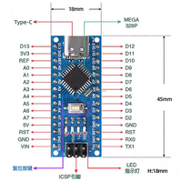 Placa de Desarrollo Mini CH340G Nano V3.0 con Controlador ATmega328, Interfaces Tipo-C, Micro USB y Nano 3.0