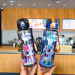 קריקטורה חד קרן ילדים חד קרן ילדים פלסטיק 700 מ "ל שתייה ישירה עם חבל וקש לילדים לבית הספר - Product Image 1