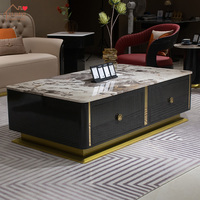 Set Meja Kopi Kayu Lapis Piano Hitam Berkualitas Tinggi Italia Modern dengan Laci Penyimpanan dan Gagang Logam untuk Perabot Ruang Tamu