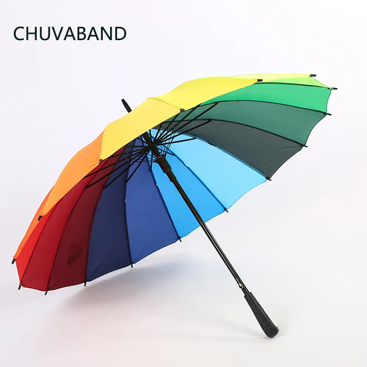 Автоматический зонт для гольфа CHUVABAND, открытый Радужный зонтик с длинной прямой ручкой, 21 дюйм, 16k