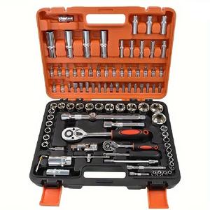 94 buah Set soket kunci pas Ratchet logam tahan lama, <span class=keywords><strong>Kit</strong></span> alat perbaikan otomatis multifungsi dengan OEM sarung keras penggunaan kendaraan - Product Image 1
