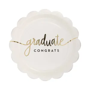 Vaisselle jetable DAMAI pour fête : Assiettes, gobelets et serviettes en forme de toques de doctorat or, noir et blanc - Product Image 5