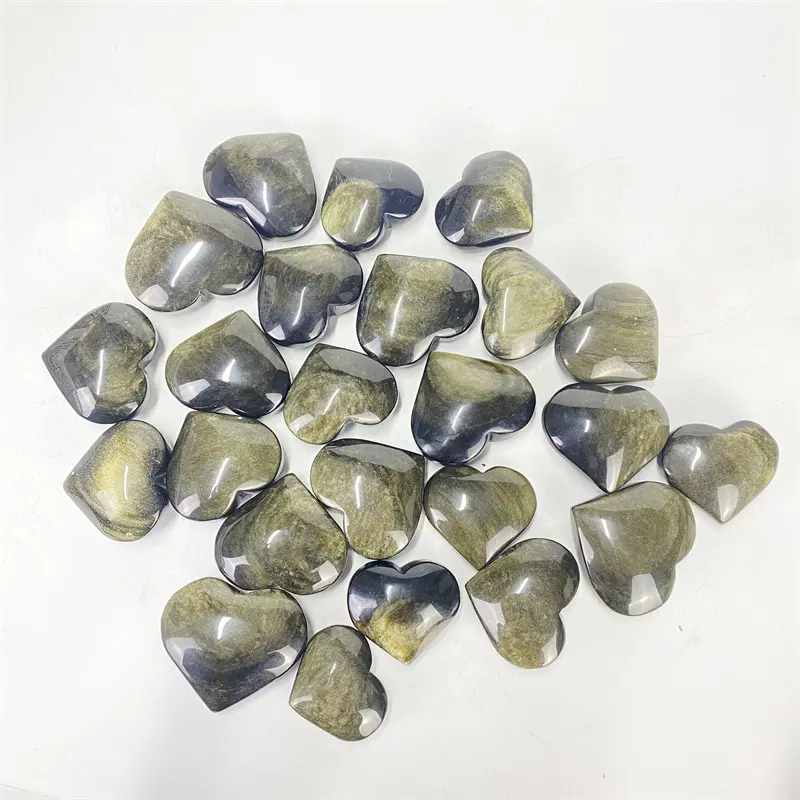 Offre Spéciale cristal naturel nouveauté cristal en forme de coeur en vrac pierres précieuses pierres de guérison coeur d'obsidienne dorée pour la décoration