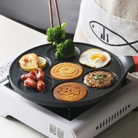 Poêle à frire antiadhésive en alliage d'aluminium moulé sous pression, 7 trous, modèle Smile, avec poignée en bakélite, pour crêpes, omelettes et petit-déjeuner