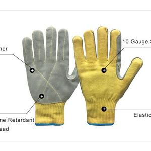 ถุงมือหนังวัวเย็บด้วยอะรามิด เคฟลาร์ ป้องกันการบาดระดับ 5 สำหรับงานเชื่อมในโรงงาน - Product Image 5