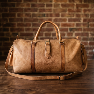 Genuine Leather Classic Duffel <b>Bag</b> <b>Men</b> <b>Travel</b> Carry-on Soft Handle Zipper Closure Durable Style - Product Image 3