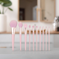 Ensemble professionnel de 10 pinceaux de maquillage roses avec pinceaux éventail, plats, kabuki, pour le nez et les ombres, outils pour le blush du visage, poignées en plastique incluses