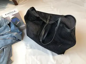 Bolsos de playa de malla de moda de gran capacidad, bolsos de mano para mujer, bolsos de compras - Product Image 4