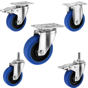 Rueda Giratoria de Acero Inoxidable Azul de 100x80mm con Freno y Rodamiento de Bolas para Uso Industrial - Product Image 1